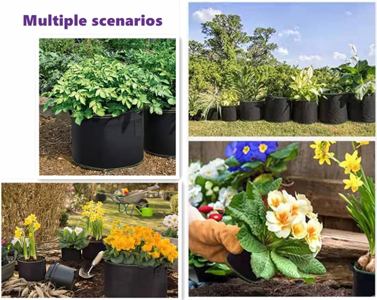 5 pieces - Plant growing bag - Grow bag - 10 Gallon - Grow pot - Plant bag - Sustainable - Reusable - Plant basket - Flowers - 40x30 CM - Black - non-woven fabric