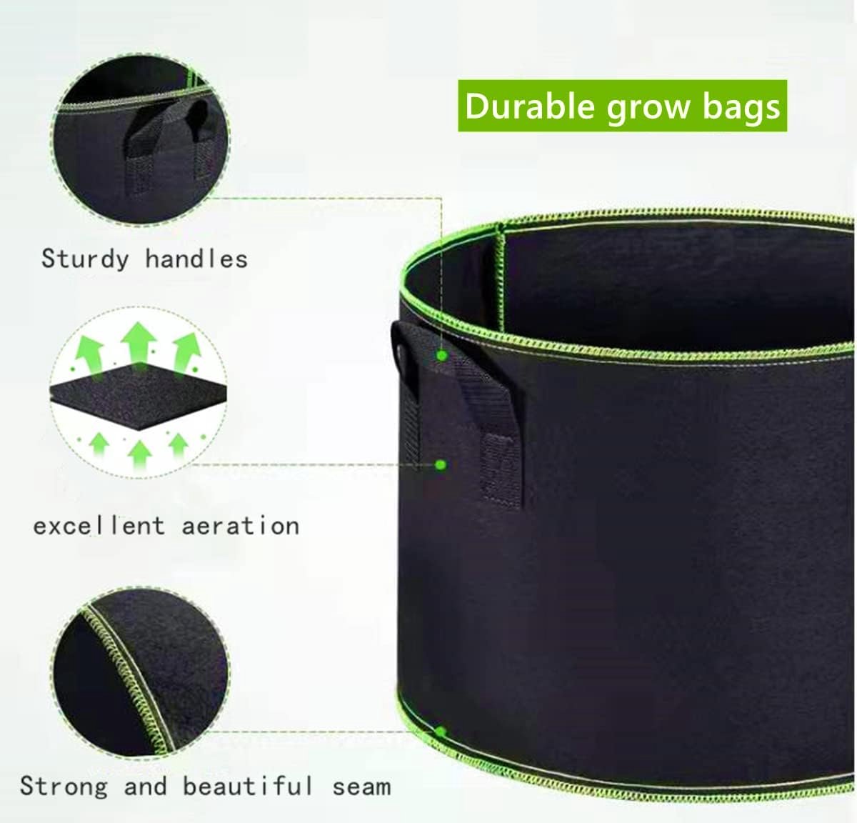 5 pieces - Plant growing bag - Grow bag - 10 Gallon - Grow pot - Plant bag - Sustainable - Reusable - Plant basket - Flowers - 40x30 CM - Black - non-woven fabric