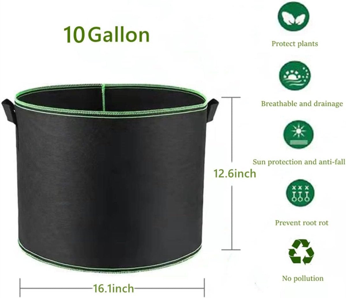 5 pieces - Plant growing bag - Grow bag - 10 Gallon - Grow pot - Plant bag - Sustainable - Reusable - Plant basket - Flowers - 40x30 CM - Black - non-woven fabric