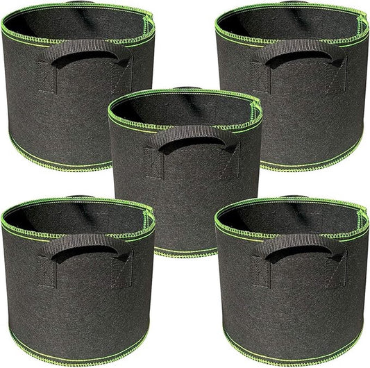 5 pieces - Plant growing bag - Grow bag - 5 Gallon - Grow pot - Plant bag - Sustainable - Reusable - Plant basket - Flowers - 25x30 CM - Black - non-woven fabric
