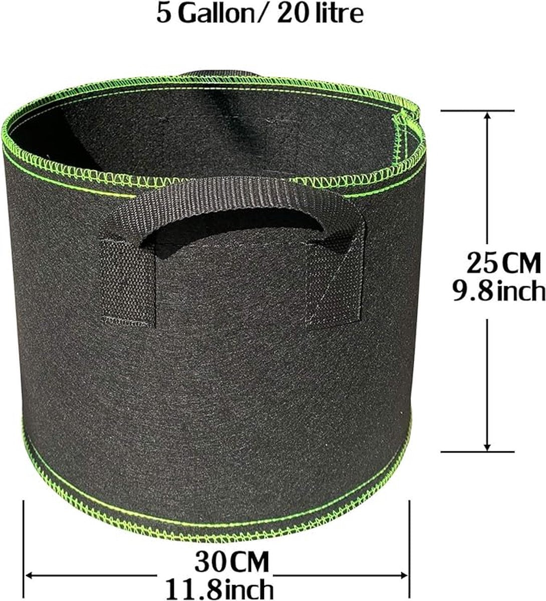 5 pieces - Plant growing bag - Grow bag - 5 Gallon - Grow pot - Plant bag - Sustainable - Reusable - Plant basket - Flowers - 25x30 CM - Black - non-woven fabric