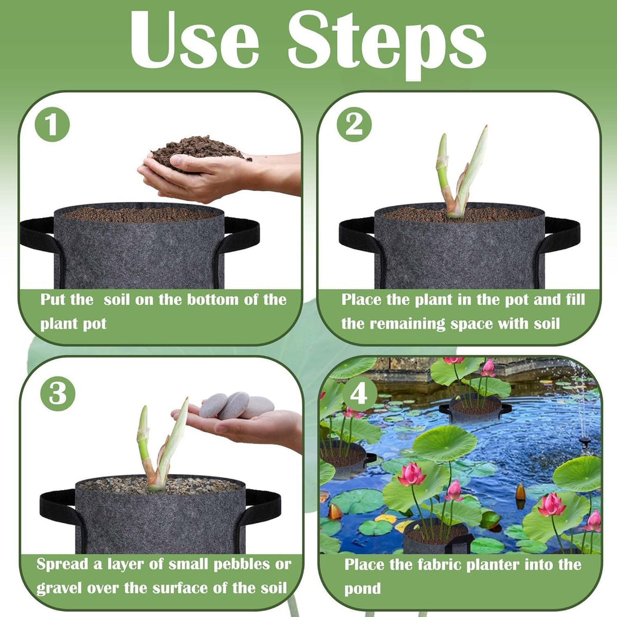 12 Pack Aquatic Plant Pots for Pond, Reusable Fabric Aquatic Plant Pots, Breathable Pond Plant Basket Grow Bags with Handles for Aquatic Plants, Bog Plant, Water Lily, Lotus, Flower (1 Gallon)