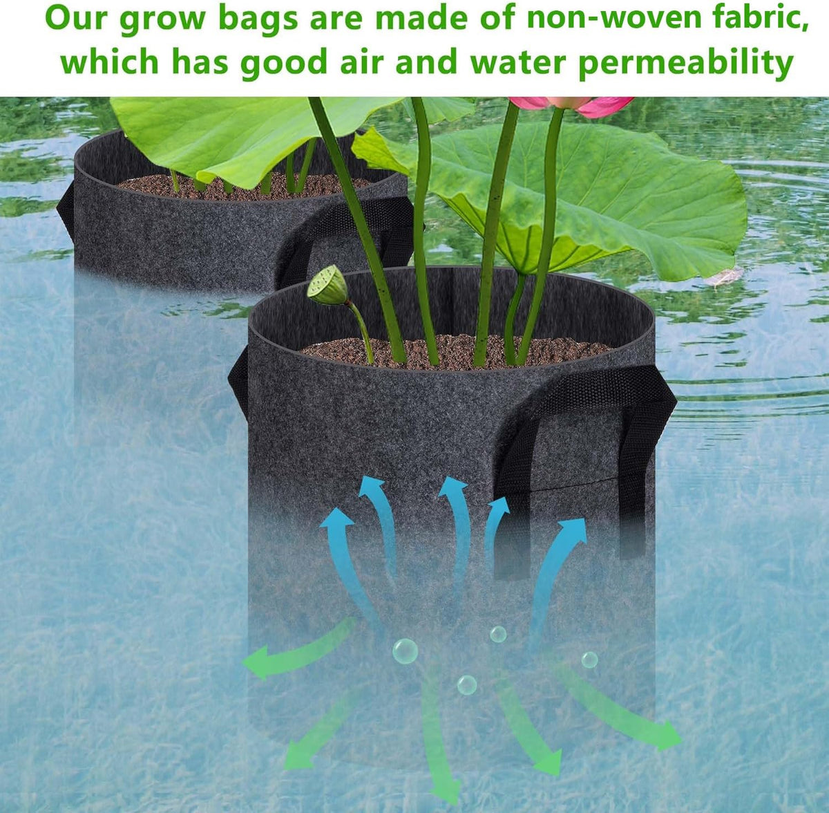 12 Pack Aquatic Plant Pots for Pond, Reusable Fabric Aquatic Plant Pots, Breathable Pond Plant Basket Grow Bags with Handles for Aquatic Plants, Bog Plant, Water Lily, Lotus, Flower (1 Gallon)