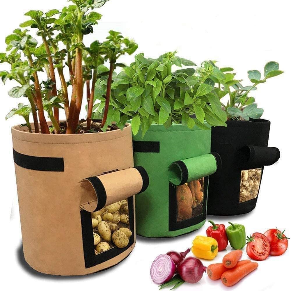 3 Pack 10 Gallon Grow Bags, Breathable Nonwoven Fabric Pots, Potatoe Grow Bag with Handles,Heavy Duty Thickened Vegetable/Flower/Plant Grow Bags(3 Color)