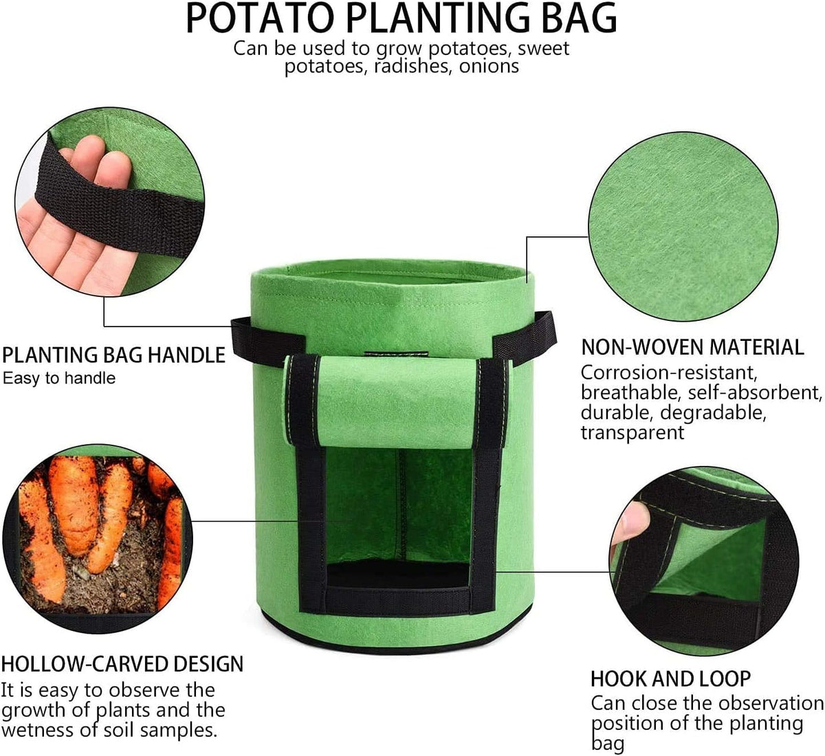 3 Pack 10 Gallon Grow Bags, Breathable Nonwoven Fabric Pots, Potatoe Grow Bag with Handles,Heavy Duty Thickened Vegetable/Flower/Plant Grow Bags(3 Color)